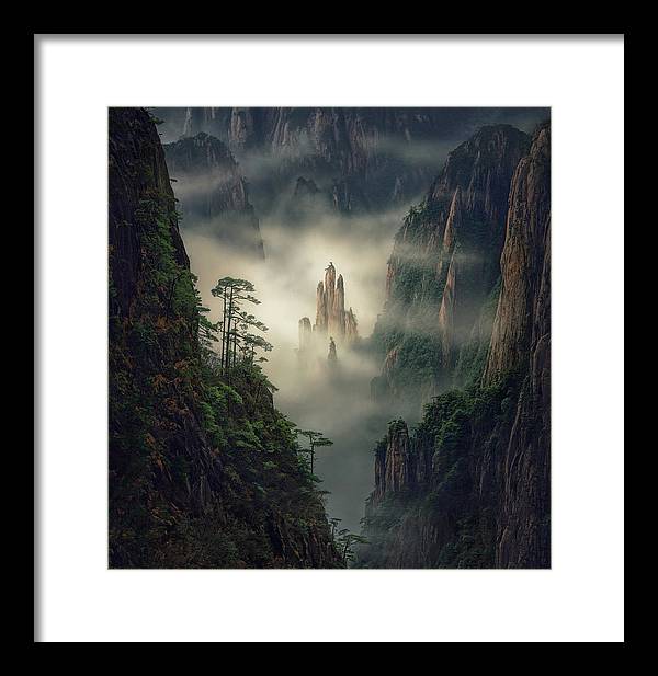 yellow mountains framed print max rive white mat and black frame - small medium size