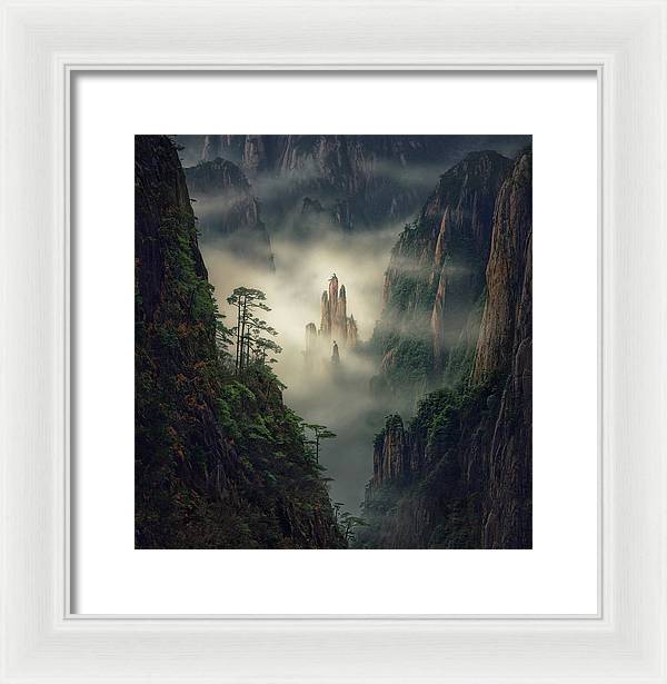 yellow mountains framed print max rive white mat and white frame - small medium size
