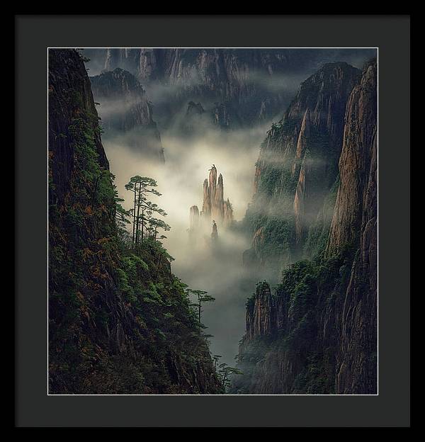 yellow mountains framed print max rive black mat and black frame - extra large size