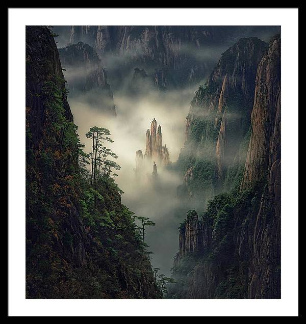 yellow mountains framed print max rive white mat and black frame - extra large size