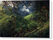 canvas print of green mountain in peru with white borders
