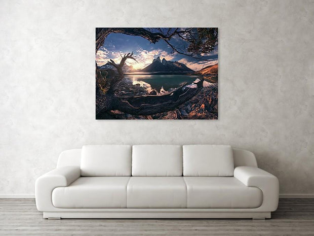 Acrylic print hanged in living room of landscape in Torres del paine