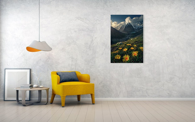 Yellow Flowers Mountain - Metal Print